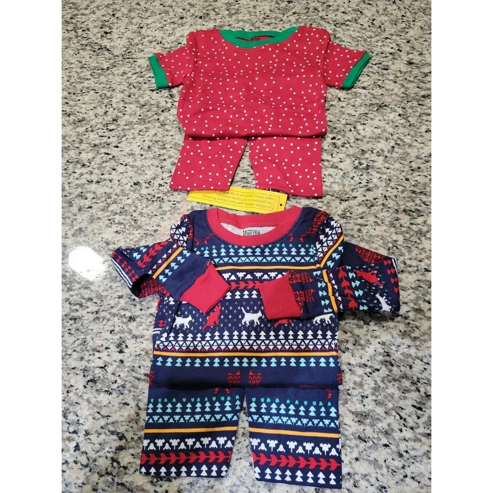 Lot Of 2 Size 4T Spotted Zebra‎ Holiday Style Pajama Outfits (2Pants & 2Tops)